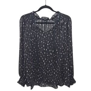 Simply Vera Vera Wang Black Silver Metallic Pleated Blouse PXL